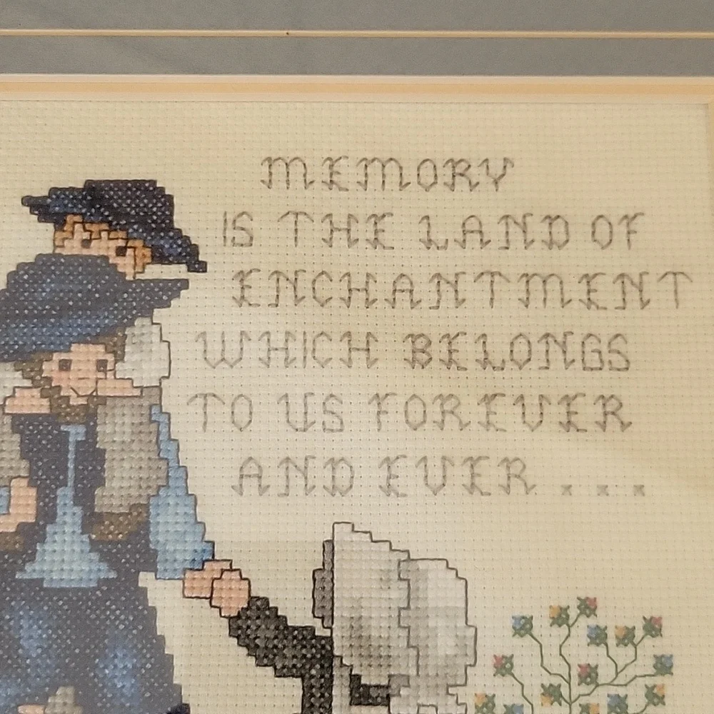 Handmade Cross Stitch Framed Matted MEMORY Wall Art